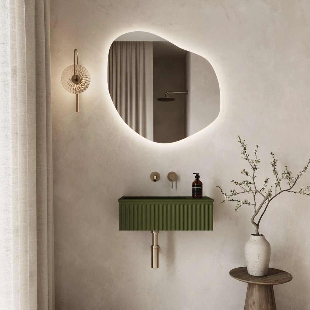 Lustro o nieregularnym kształcie oszlifowane podświetlane MERINGO LED | Różne rozmiary | Różne kolory szkła : Kolor tafli szkła - Srebrny, Rozmiar - 100 x 80 cm