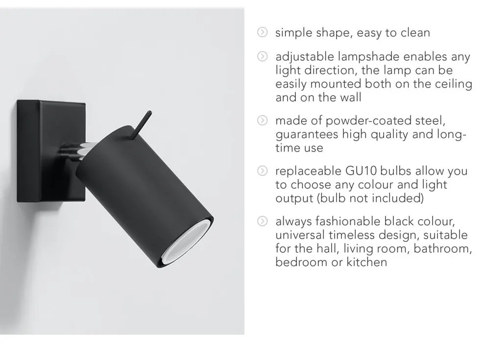 Czarna lampa punktowa 8x10 cm Etna – Sollux