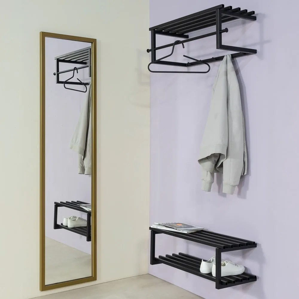 Czarny metalowy wieszak ścienny z półką 76 cm Marco – Spinder Design