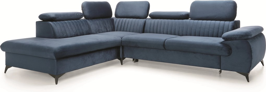 Masseno Narożnik FIORE z funkcją spania i pojemnikiem na pościel Narozniki L, Rozkładana sofa - Niebieski, MONOLITH 77