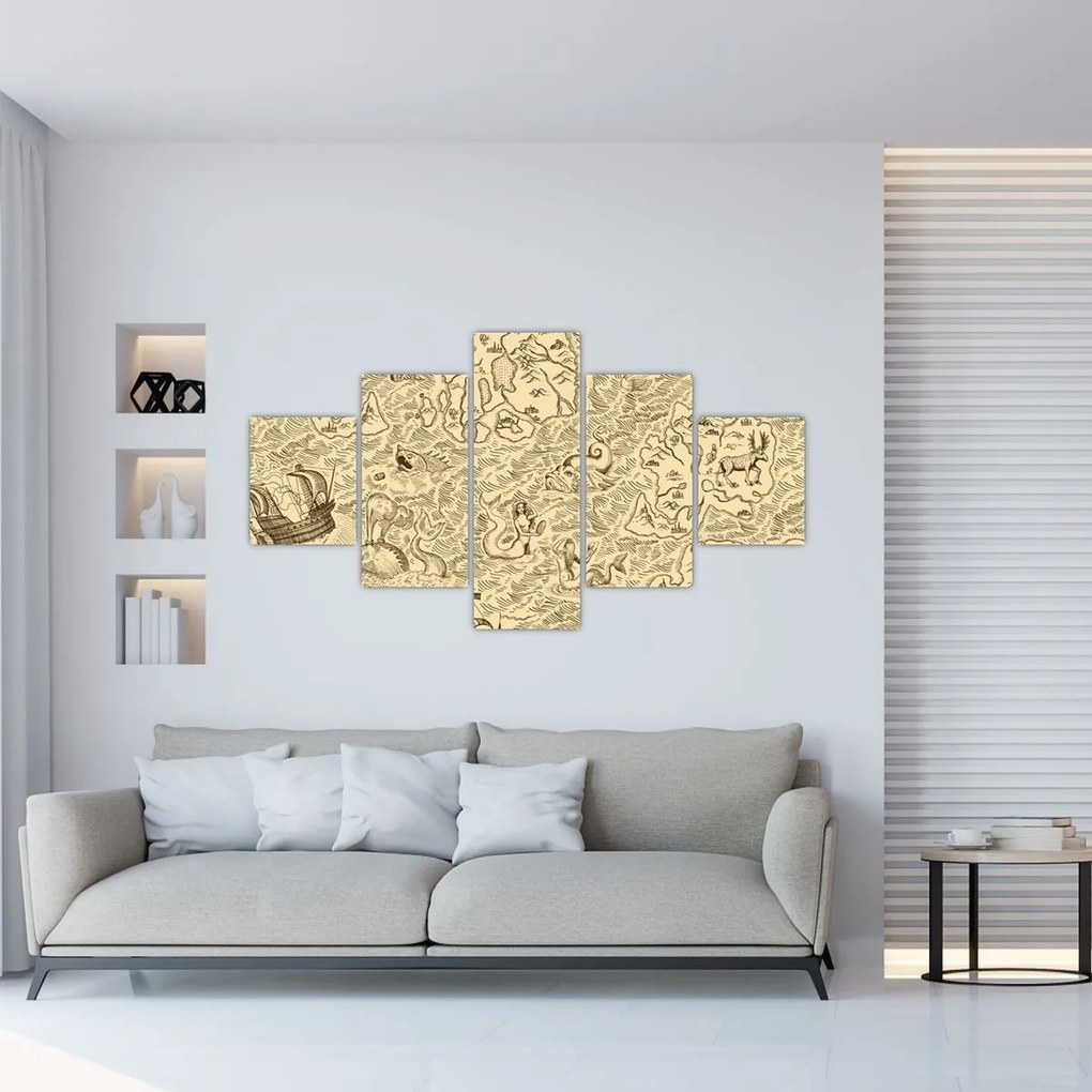 Obraz - Zabytkowa mapa, ilustracje (125x70 cm)