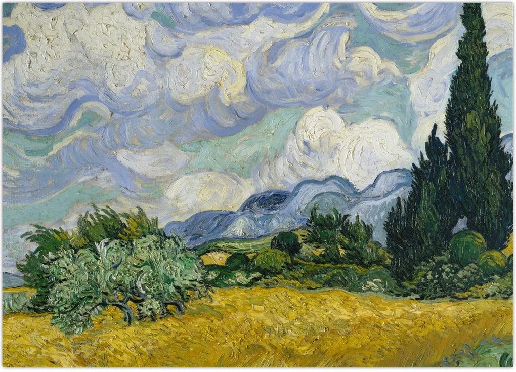 Obraz - Vincent van Gogh, Wheat Field with Cypresses, reprodukcje (70x50 cm)