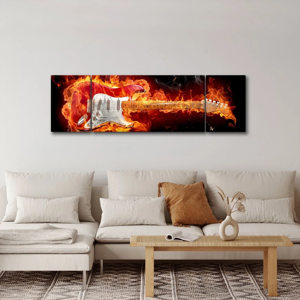 Obraz - Gitara w płomieniach (170x50 cm)