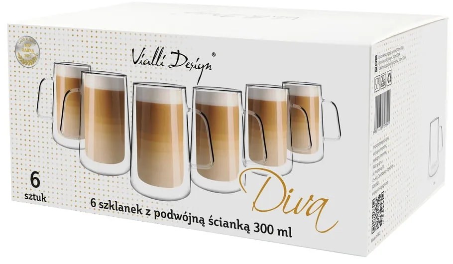 Zestaw 6 szklanek z podwójną ścianką Vialli Design Diva, 300 ml