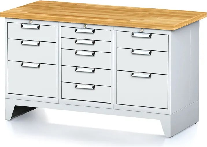 Stół warsztatowy MECHANIC, 1500x685x880 mm, 1x 5 szufladowy kontener, 2x 3 szufladowy kontener, szara