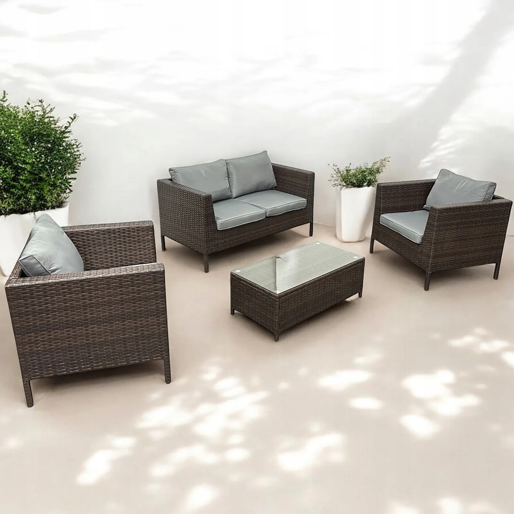 Zestaw mebli do ogrodu Breza, kolor brązowy, poduszki szare