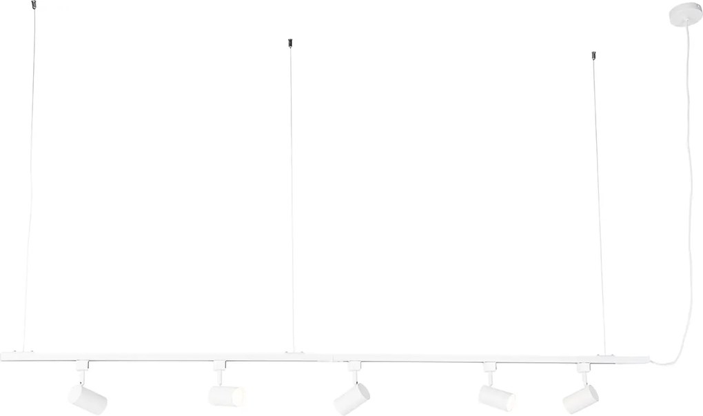 Nowoczesny system szynowy 1-fazowy wiszący z 5 reflektorami biały - Jeana