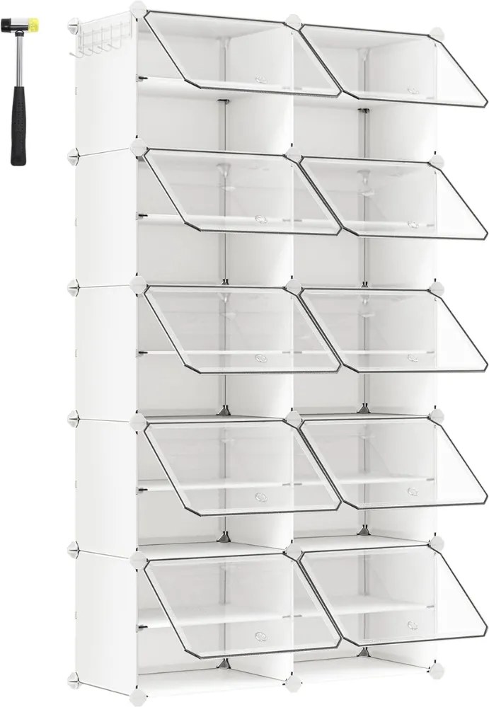 Organizer na buty KIMBERLY, 10 boksów, biały/przezroczysty SongmicsHome