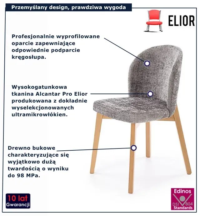 Szare drewniane krzesło tapicerowane H4-Z93