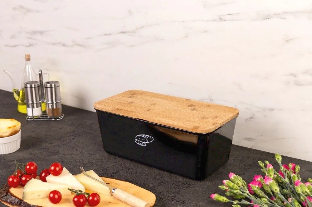 Chlebak z pokrywą, schowek na pieczywo z dwustronną deską do krojenia 2w1
