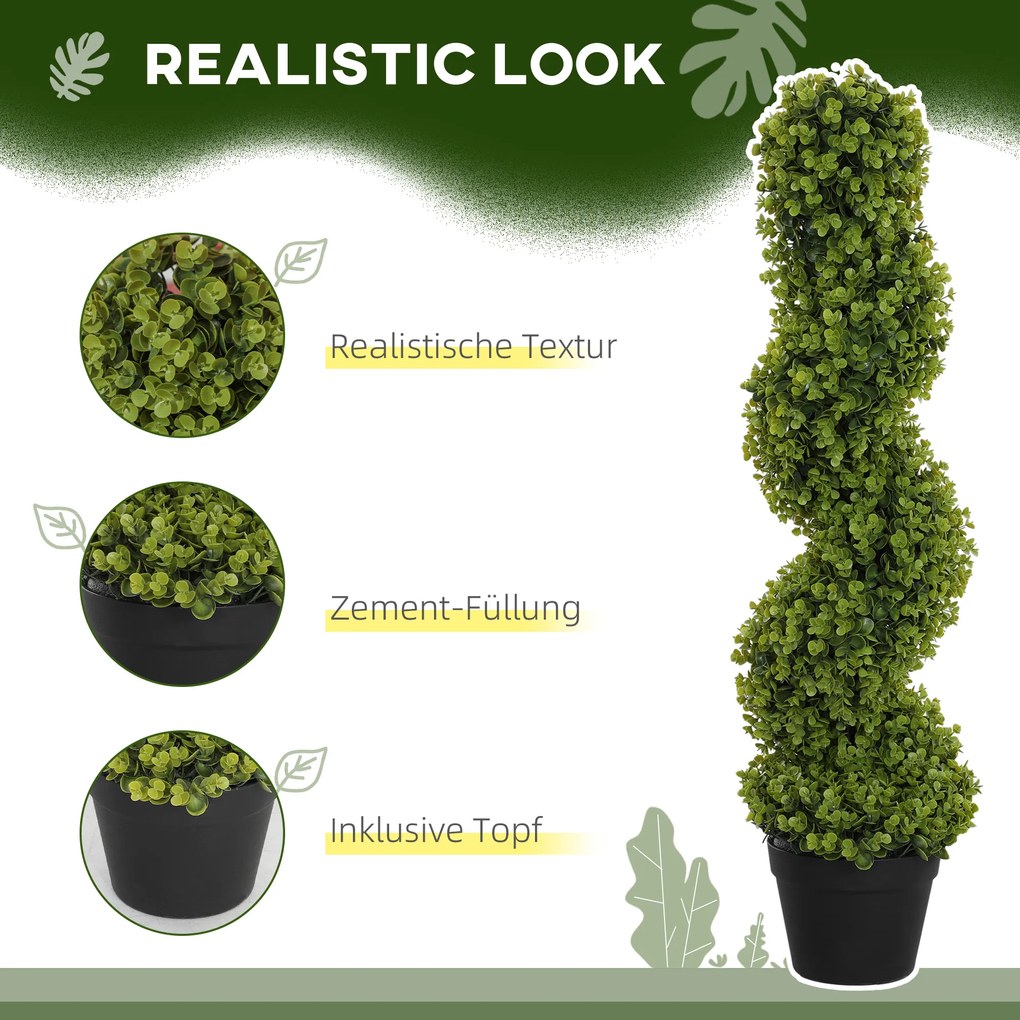 HOMCOM Zestaw 2 Dekoracyjnych Roślin, Sztuczne Rośliny w Doniczkach, Sztuczna Zielenina do Domu, Wewnątrz, Na Zewnątrz, 90 cm, Zielone