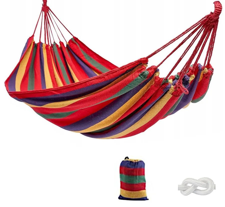 Hamak z metalowym stelażem ogrodowy dwuosobowy czerwony stelaż do hamaka POLSKI