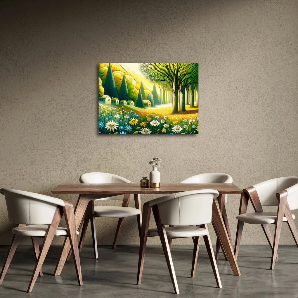 Obraz - Wieś w żółto-zielonym (70x50 cm)
