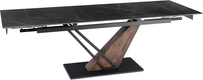 Stół Rozkładany Prostokątny REX 2 180-240 cm Ceramiczny Czarny Marmur/Orzech do Jadalni Nowoczesny Loft