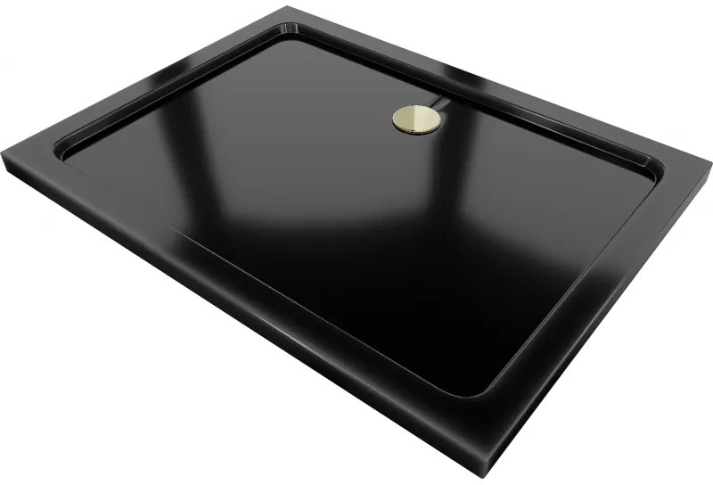 Mexen Flat brodzik prostokątny slim 140 x 100 cm, czarny, syfon złoty - 40701014G