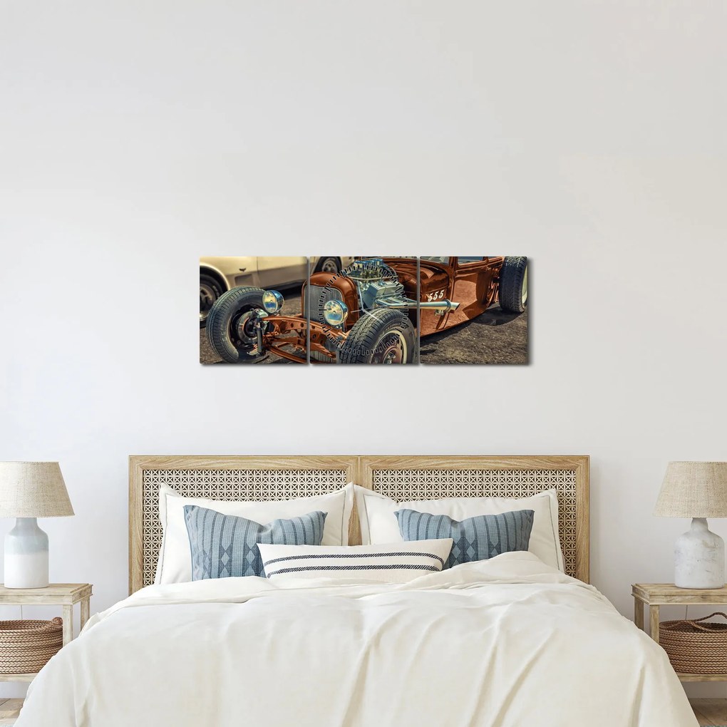 Obraz brązowego samochodu (z zegarem) (90x30 cm)
