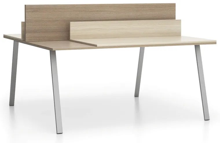 Biurko DOUBLE LAYERS, przesuwny blat, z przegrodami, dąb naturalny/dąb bejcowany