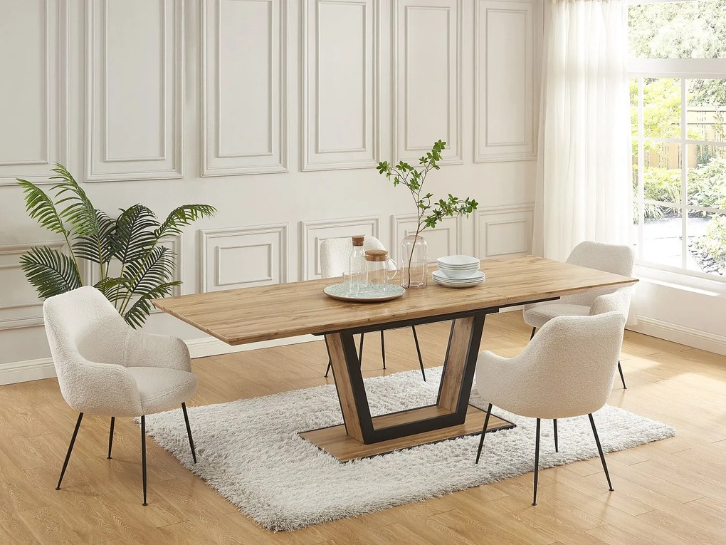 Rozkładany stół jadalniany 6-10-osobowy z MDF i metalu – naturalny i czarny – VITENO