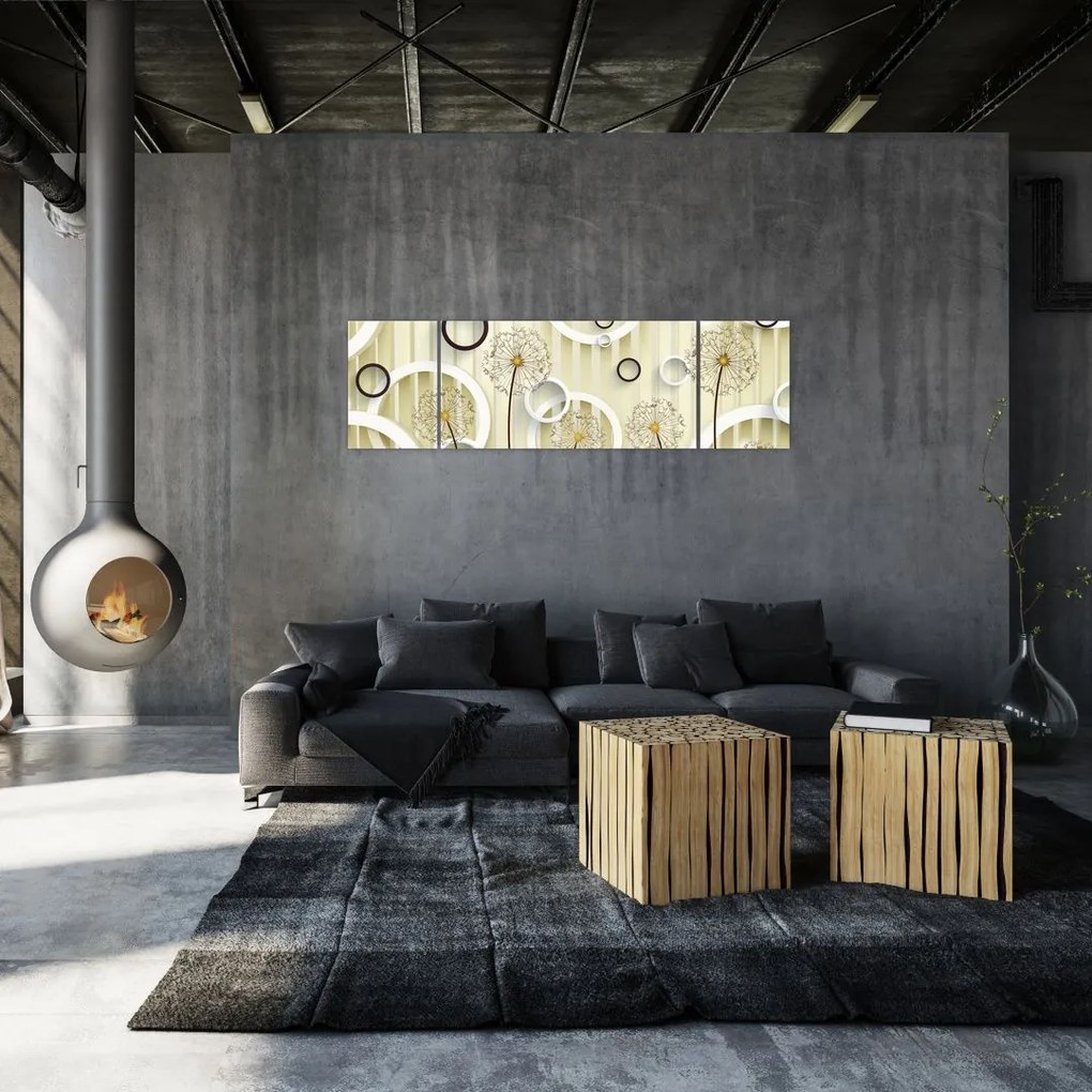 Abstrakcyjny obraz z dmuchawcami (170x50 cm)
