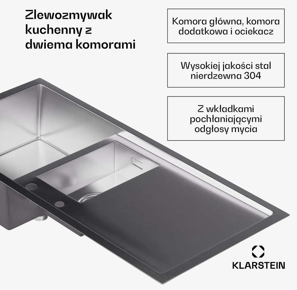 Klarstein TitanSteel zlewozmywak kuchenny z ociekaczem, 100 x 45 cm (dł. x szer.)