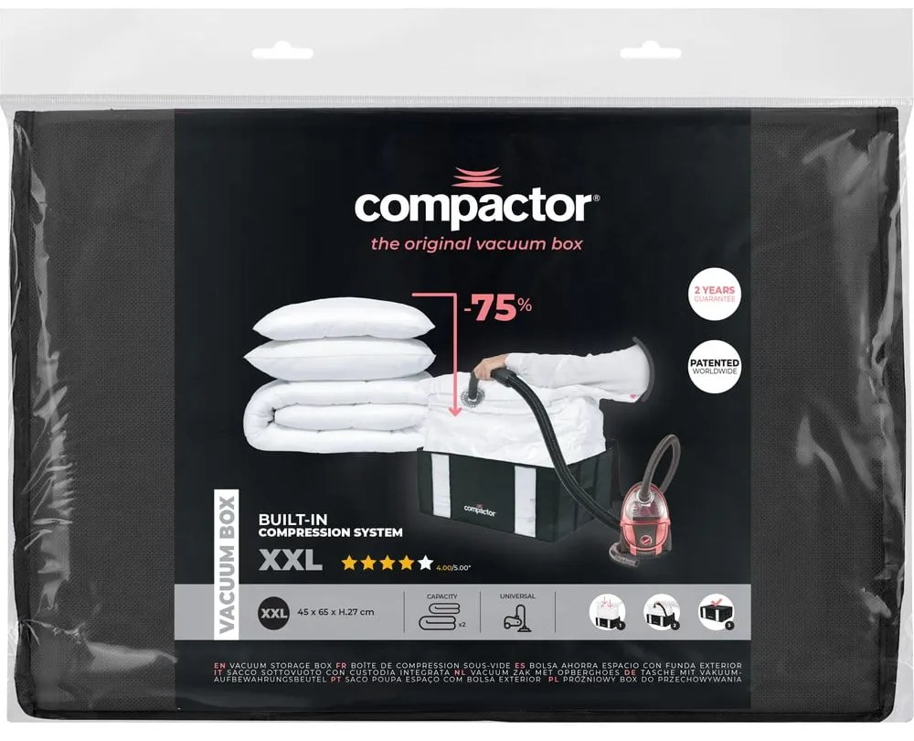 Czarny pojemnik z workiem próżniowym Compactor Black Edition, obj. 210 l