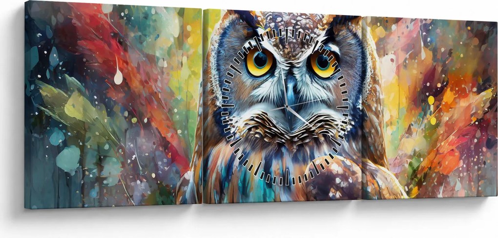 Obraz - Malowanie sowy (z zegarem) (90x30 cm)