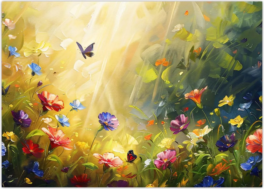Obraz na szkle - Wiosenna łąka kwiatowa, malarstwo (70x50 cm)
