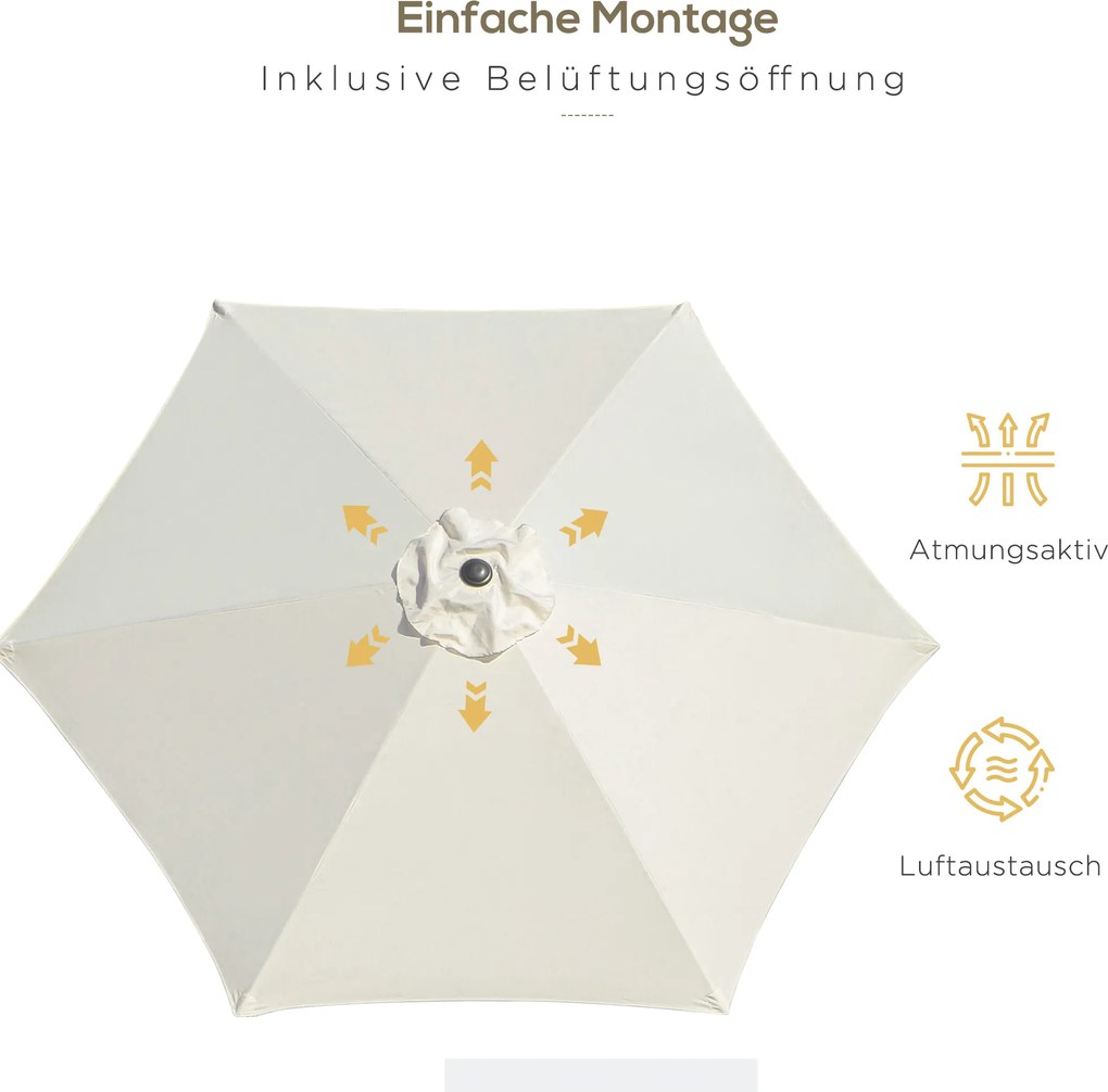 Parasol ogrodowy przeciwsłoneczny zginany z korbką aluminium 180/㎡ poliester kremowo-biały outsunny