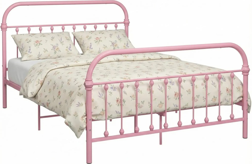 Różowe metalowe łóżko loftowe 120x200 cm F8-P67