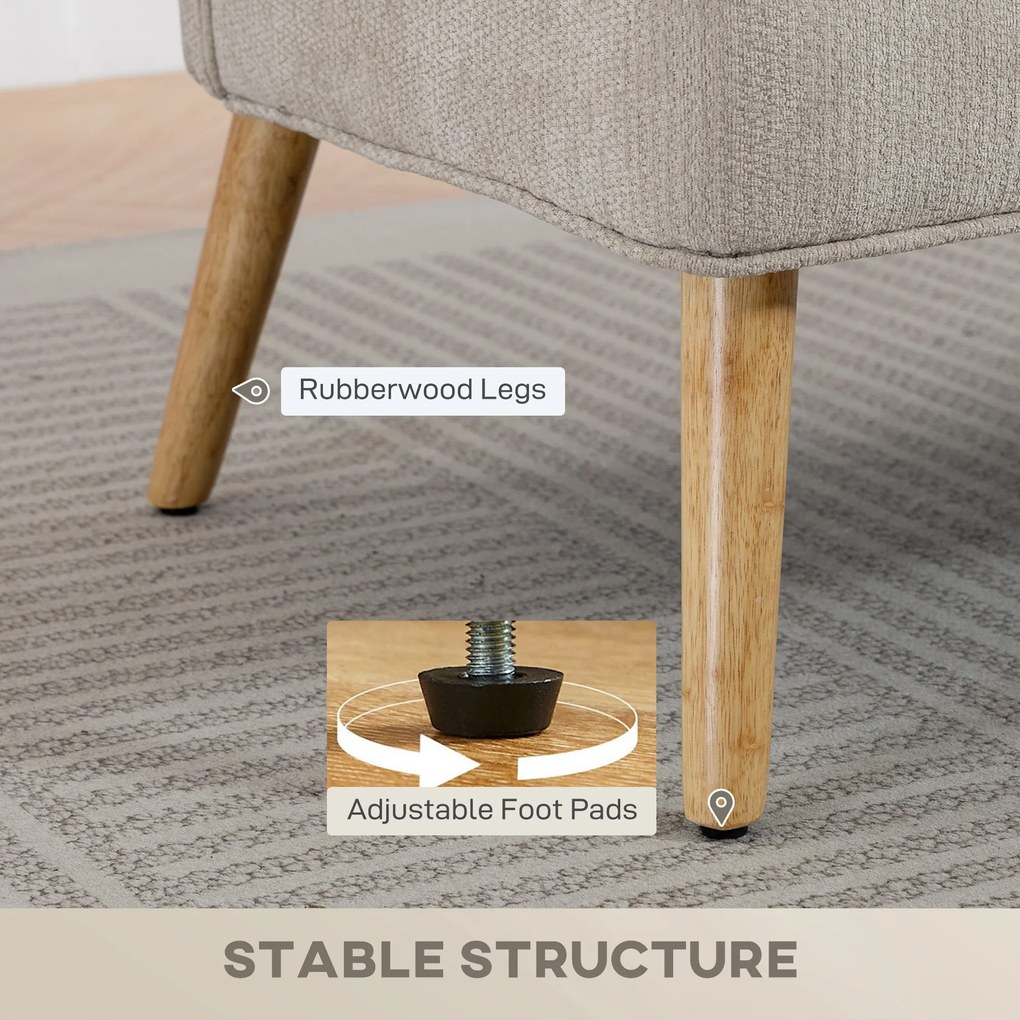 HOMCOM Dwuosobowa sofa, mała sofa z tkaniny chenille z oparciem skrzydłowym, grubym siedziskiem i nogami z drewna kauczukowego, beżowa | Aosom PL