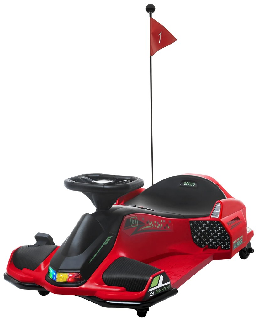 HOMCOM Elektryczny Gokart dla Dzieci z Oponami z Sztucznej Skóry, 3-8 km/h, z Funkcją Świateł i Muzyki, Czerwony