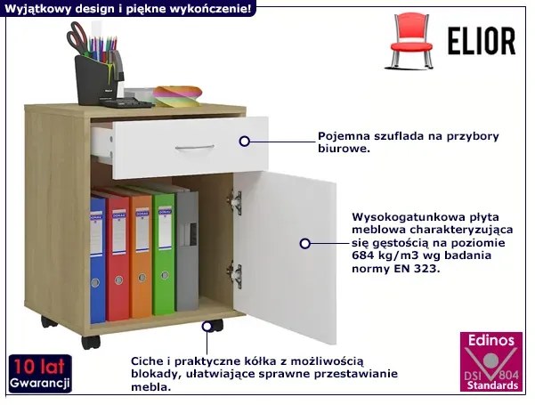 Kontenerek na artykuły biurowe dąb sonoma + biały - Torko 3X