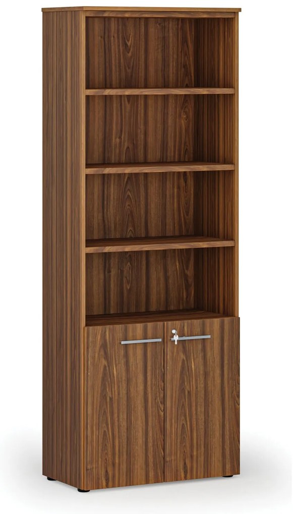 Szafa biurowa kombinowana PRIMA WOOD, drzwi na 2 poziomach, 800 x 420 x 2128 mm, orzech