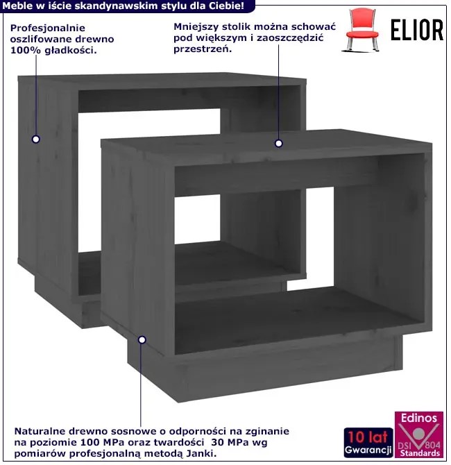 Szary komplet drewnianych stolików kawowych 2w1 - Acos