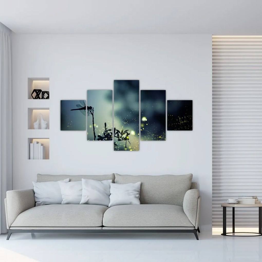 Obraz - Ważka w błyszczącej nocy (125x70 cm)