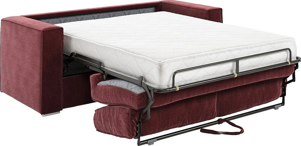 Kanapa 4-osobowa rozkładana typu express  z bordowej  tkaniny szenilowej – Szeroki stelaż listwowy 160 cm - Materac 18 cm LORETO