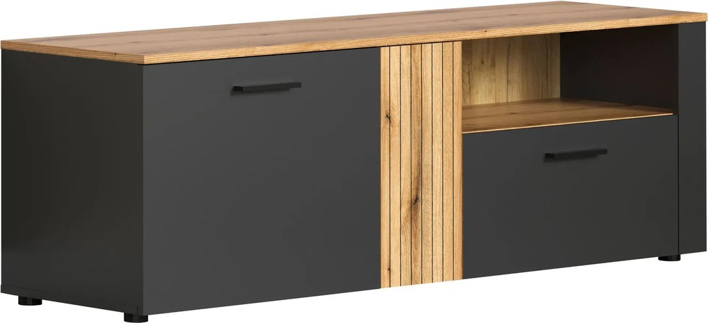 Szafka RTV z lamelami grafit + dąb evok K5-G65