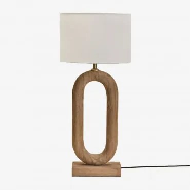 Lampa Stołowa Z Drewna Mango Tiberia Drewno Mango & Arlina Biała Ø30 Cm - ↑20 Cm - Sklum