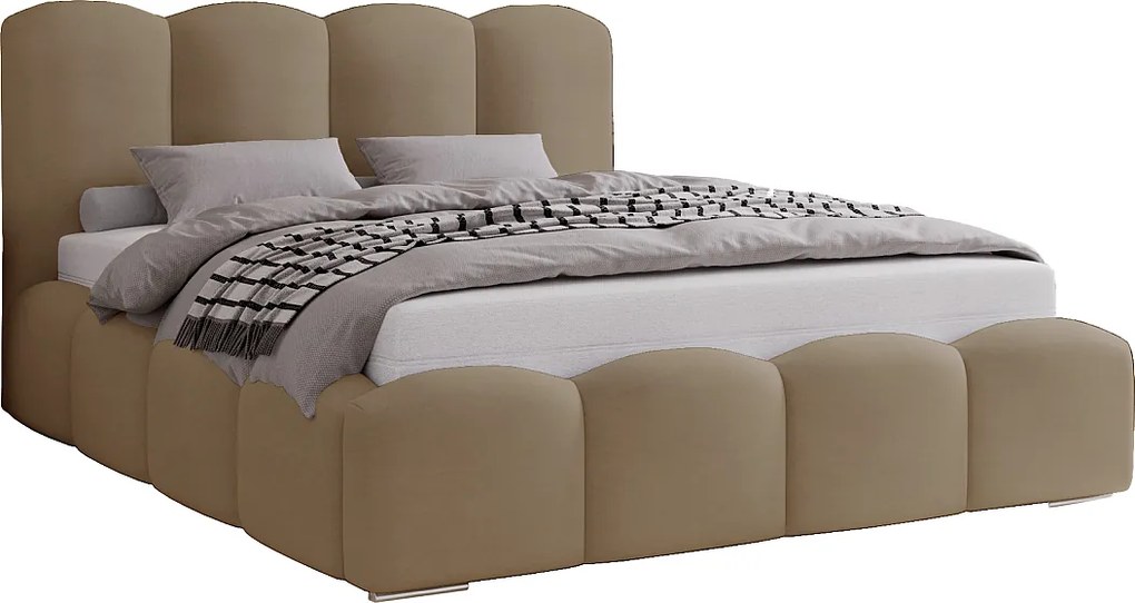 Łóżko do sypialni 180x200 cm Zenna - pojemnik, stelaż metalowy, aksamit - jasny brąz (Magic Velvet 2206)