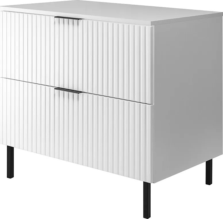 Szafka pod umywalkę, biała, 80 x 77 x 46 cm, uchwyt czarny, nogi czarne + blat