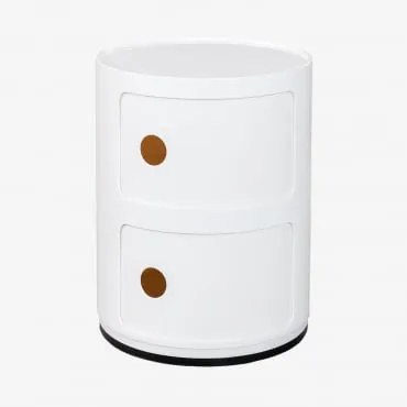 Zestaw 2 Okrągłych Stolików Nocnych Z Półkami Babel Distressed White & 2 Szuflady - Sklum