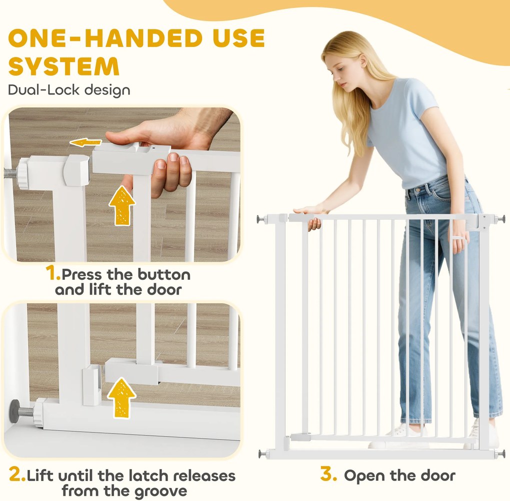 PawHut Barierka Ochronna Bez Wiercenia z Automatycznym Zamykaniem dla Dzieci i Zwierząt 76-80 x 76 cm, Biała | Aosom PL