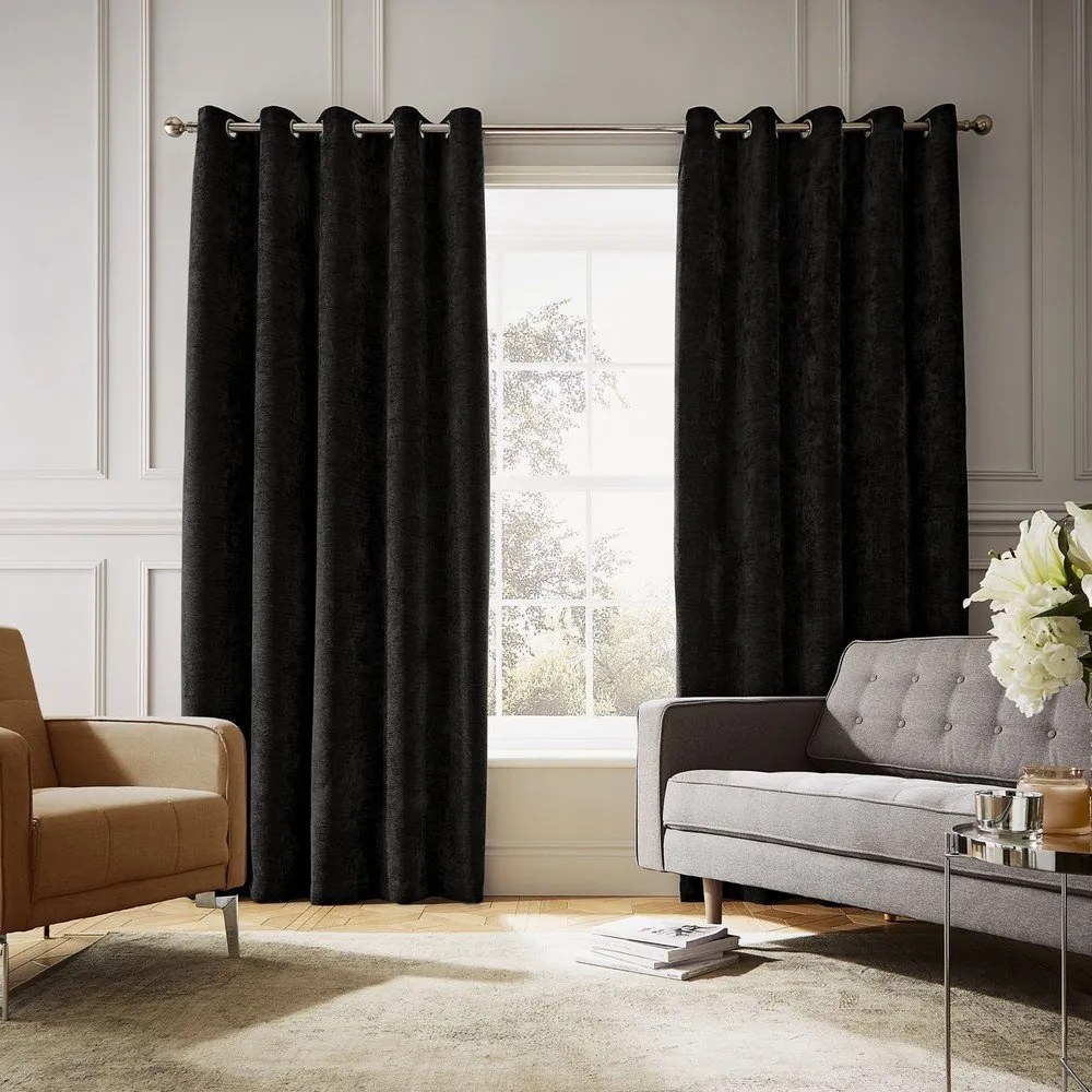 Czarne zasłony termiczne z szenilu zestaw 2 szt. 229x183 cm Selene Luxury Chenille – Hyperion
