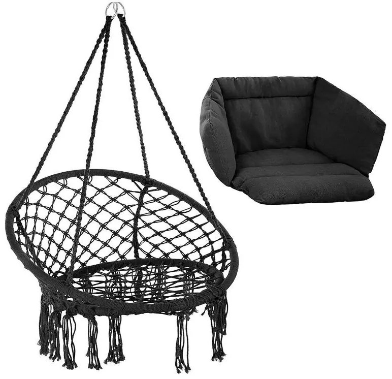 Krzesło Brazylijskie fotel wiszący Magia Wypoczynku w Stylu Boho  B-3101C Czarny