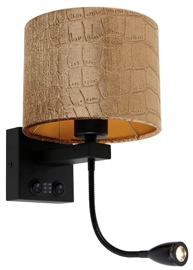 Lampa ścienna czarna z aksamitnym abażurem w designie krokodyla 18 cm - Brescia klasyczny/Antyczny Oswietlenie wewnetrzne