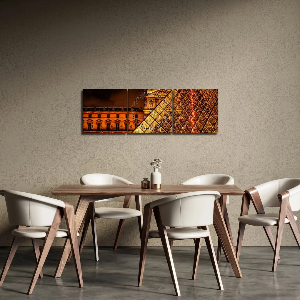 Obraz Luwru w Paryżu (z zegarem) (90x30 cm)
