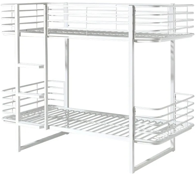 Białe metalowe piętrowe łóżko dziecięce ze stelażem 90x200 cm Oscar – Vipack