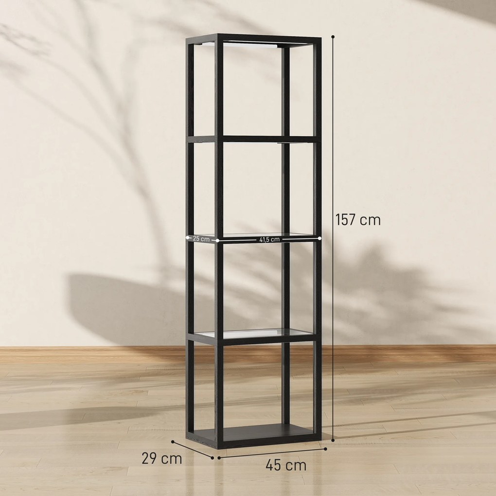 HOMCOM RGB lampa stojąca z szklanymi półkami, 4-poziomowa lampa LED z pilotem, synchronizacja muzyki, czarna