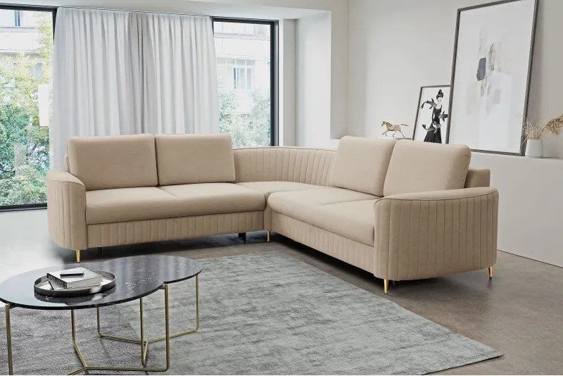 Narożnik LAREN nowoczesna sofa z funkcją spania pojemnik na pościel lewa strona CASTEL 15 251x251x85 cm