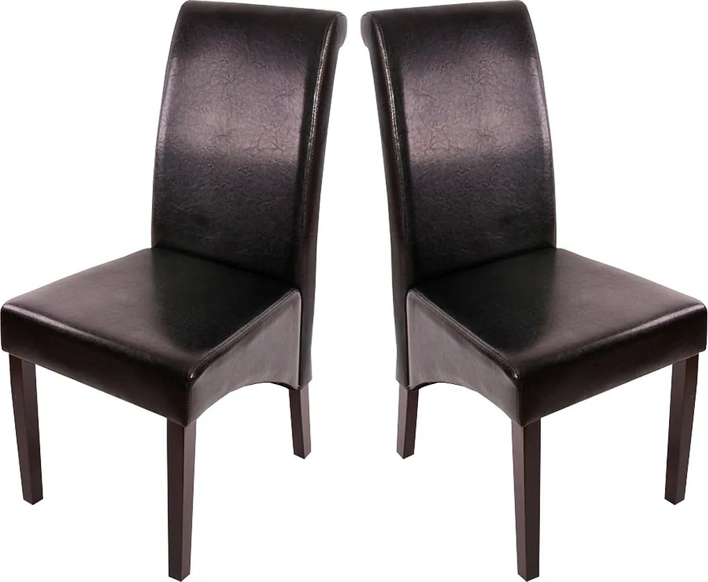 Krzesło do jadalni Cesena (zestaw 2 sztuk),  skóra, czarny, ciemne nóżki